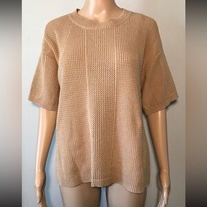 Laurie Felt Women's Sweater Size S Tan Pullover Knit Cotton Blend Short Sleeve